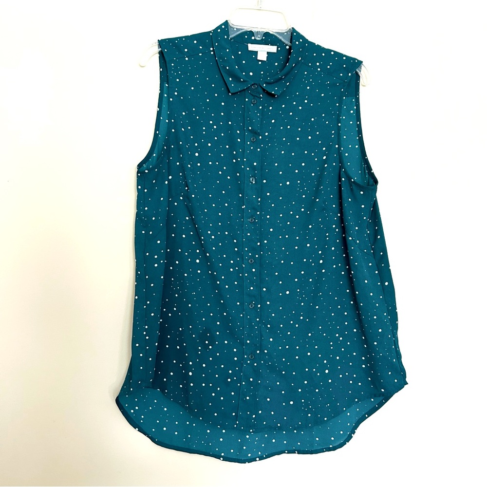 New York & Co. Women’s Green Sleeveless Top with White Dots